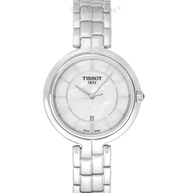 Tissot T Lady Flamingo Mother of Pearl White Dial Silver Steel Strap Watch For Women - T094.210.11.111.00