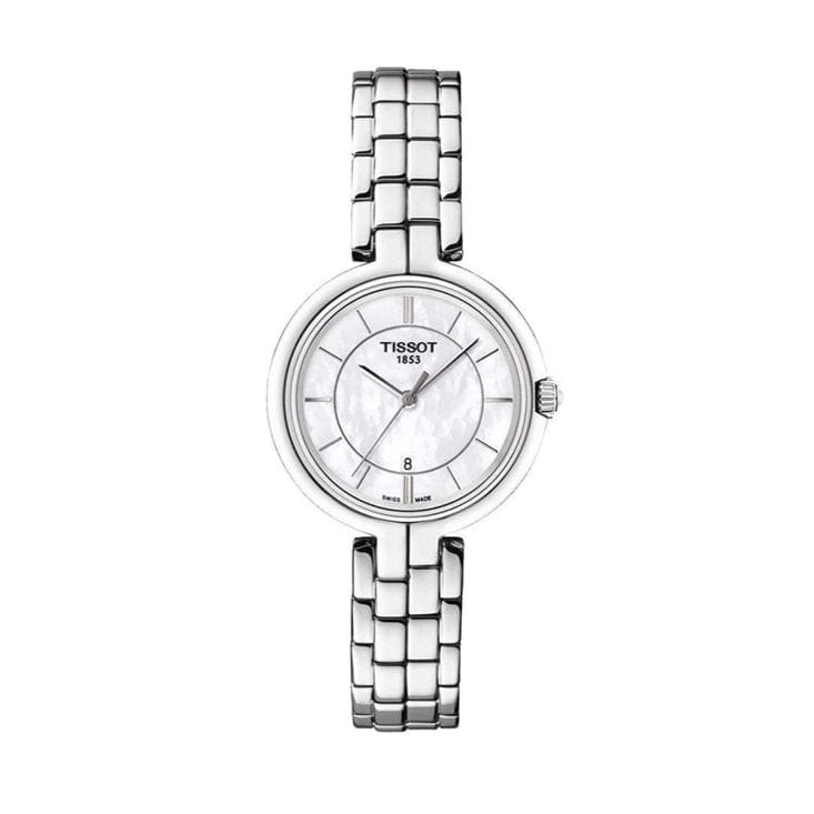 Tissot T Lady Flamingo Mother of Pearl White Dial Silver Steel Strap Watch For Women - T094.210.11.111.00
