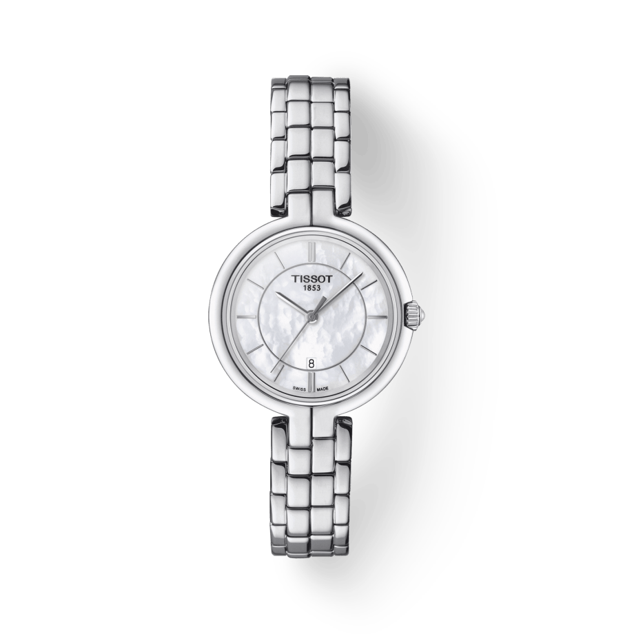 Tissot T Lady Flamingo Mother of Pearl White Dial Silver Steel Strap Watch For Women - T094.210.11.111.00