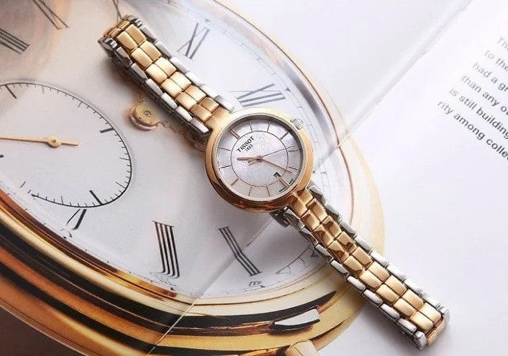 Tissot T Lady Flamingo Mother of Pearl White Dial Two Tone Steel Strap Watch For Women - T094.210.22.111.00