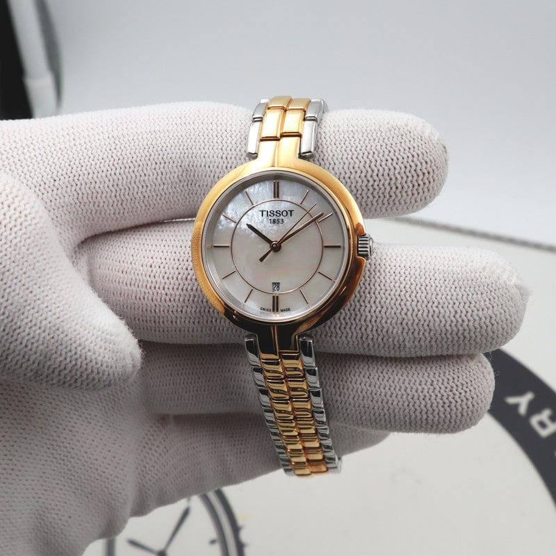 Tissot T Lady Flamingo Mother of Pearl White Dial Two Tone Steel Strap Watch For Women - T094.210.22.111.00