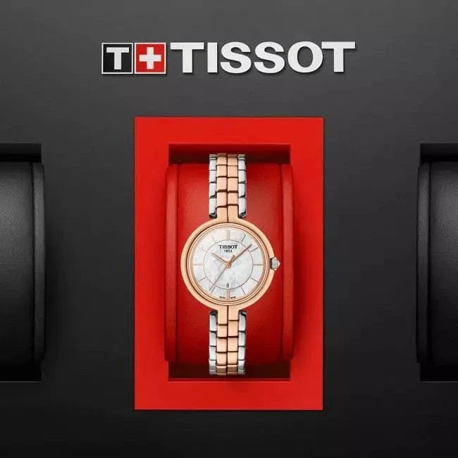 Tissot T Lady Flamingo Mother of Pearl White Dial Two Tone Steel Strap Watch For Women - T094.210.22.111.00