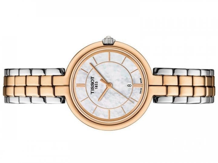 Tissot T Lady Flamingo Mother of Pearl White Dial Two Tone Steel Strap Watch For Women - T094.210.22.111.00