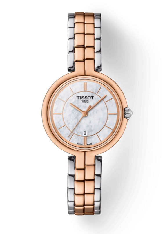 Tissot T Lady Flamingo Mother of Pearl White Dial Two Tone Steel Strap Watch For Women - T094.210.22.111.00