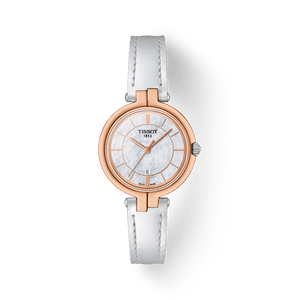 Tissot T Lady Flamingo Mother of Pearl White Dial White Leather Strap Watch For Women - T094.210.26.111.01