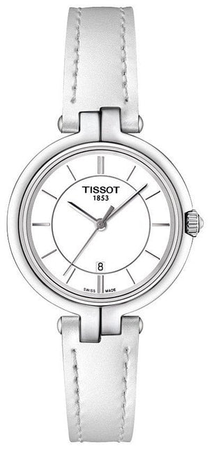 Tissot T Lady Flamingo White Dial White Leather Strap Watch For Women - T094.210.16.011.00