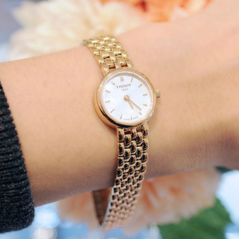 Tissot T Lady Lovely Mother of Pearl Dial Rose Gold Steel Strap Watch For Women - T058.009.33.111.00