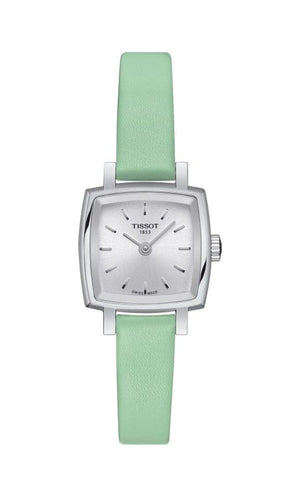 Tissot T Lady Lovely Square Silver Dial Light Green Leather Strap Watch for Women - T058.109.16.031.01