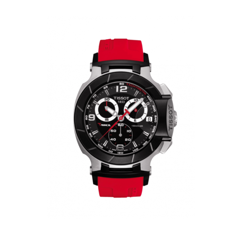 Tissot T Race Chronograph Black Dial Red Rubber Strap Watch for Men - T048.417.27.057.01