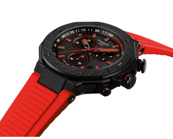Tissot T Race Chronograph Black Dial Red Rubber Strap Watch for Men - T141.417.37.061.01