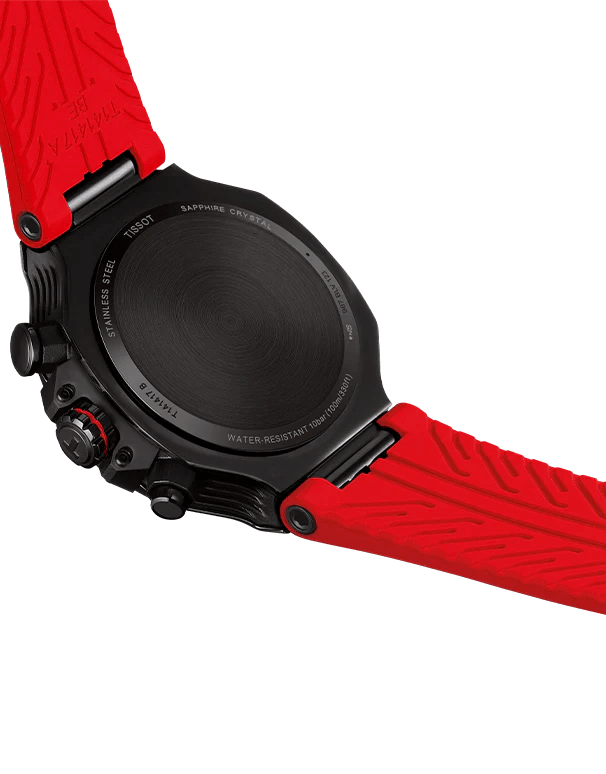 Tissot T Race Chronograph Black Dial Red Rubber Strap Watch for Men - T141.417.37.061.01