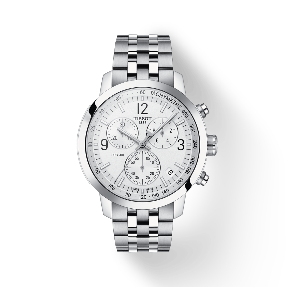 Tissot T Sport PRC 200 Chronograph White Dial Silver Steel Strap Watch For Men - T114.417.11.037.00