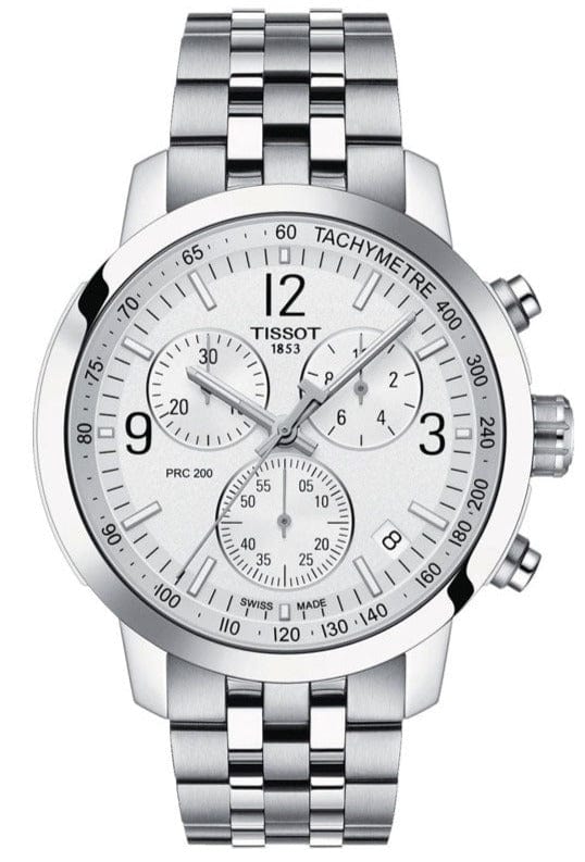 Tissot T Sport PRC 200 Chronograph White Dial Silver Steel Strap Watch For Men - T114.417.11.037.00