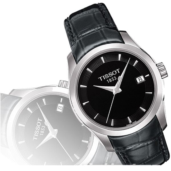 Tissot T Trend Couturier Black Dial Black Leather Strap Watch For Women - T035.210.16.051.00