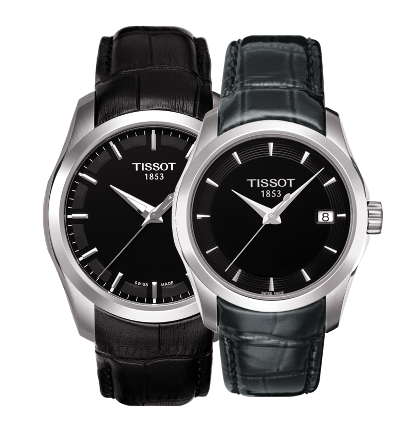 Tissot T Trend Couturier Black Dial Black Leather Strap Watch For Women - T035.210.16.051.00