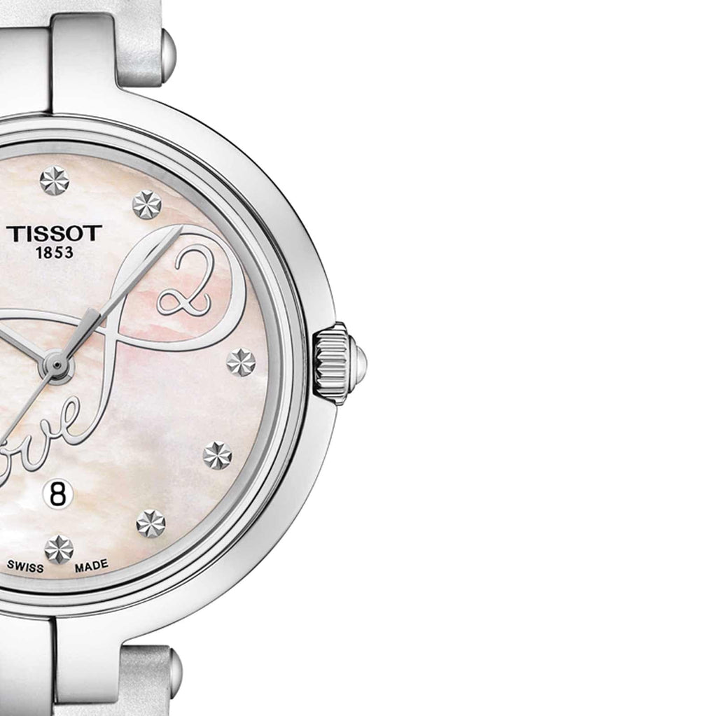 Tissot T Trend Flamingo Valentines Mother of Pearl White Dial White Leather Strap Watch For Women - T094.210.16.111.01