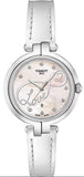 Tissot T Trend Flamingo Valentines Mother of Pearl White Dial White Leather Strap Watch For Women - T094.210.16.111.01