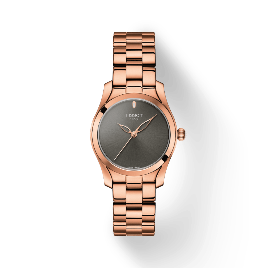 Tissot T Wave Anthracite Dial Rose Gold Steel Strap Watch For Women - T112.210.33.061.00