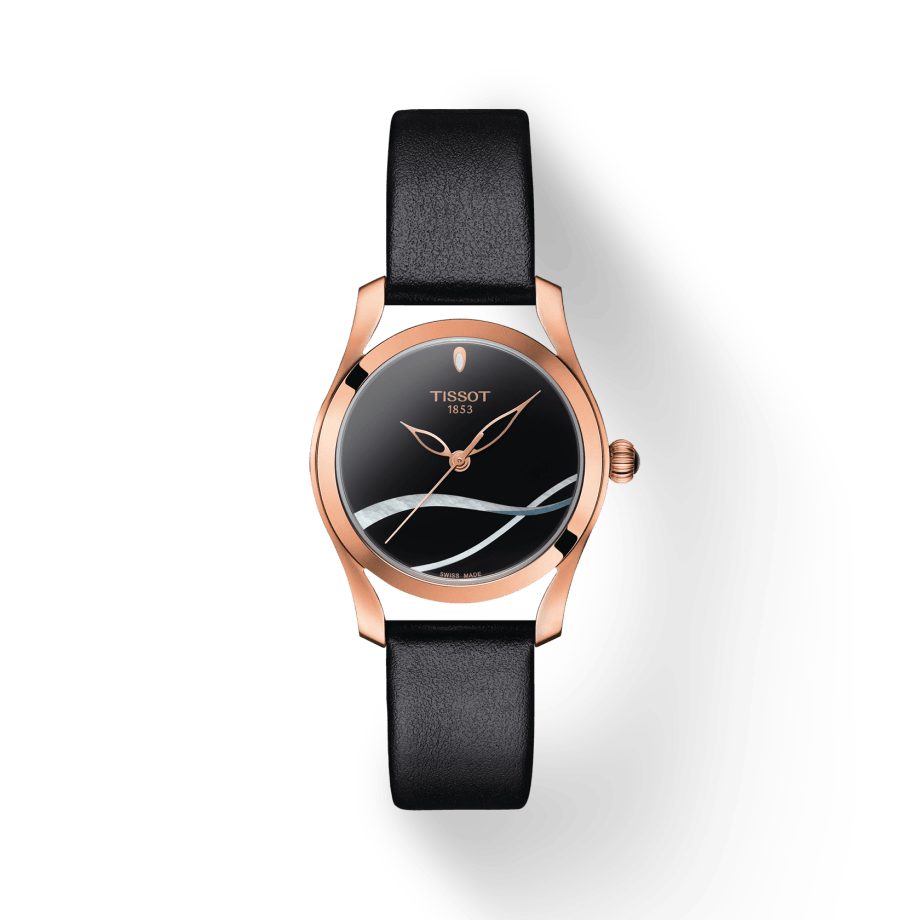 Tissot T Wave Black Dial Black Leather Strap Watch For Women - T112.210.36.051.00
