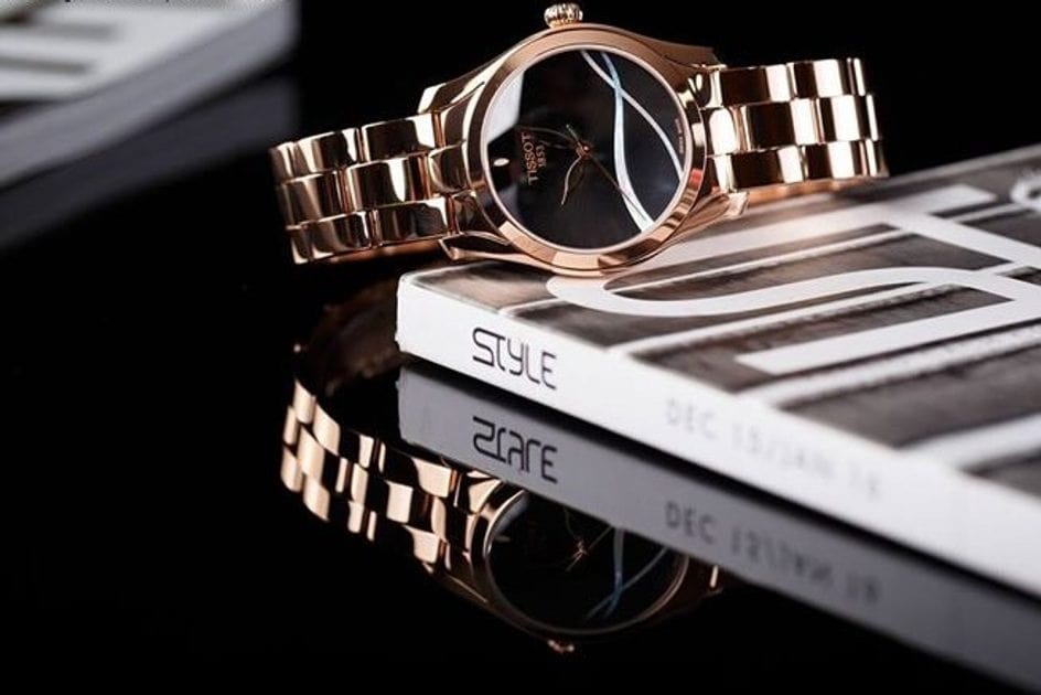 Tissot T Wave Black Dial Rose Gold Steel Strap Watch For Women - T112.210.33.051.00