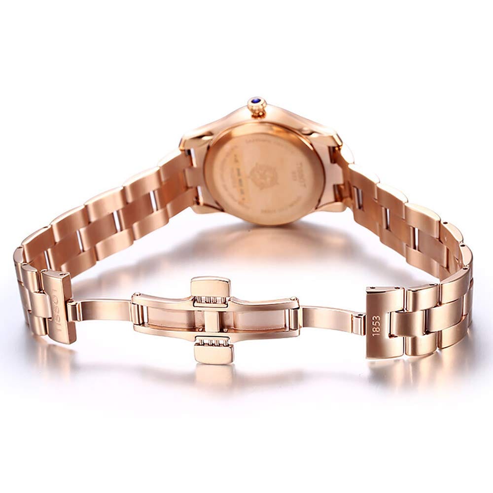 Tissot T Wave Black Dial Rose Gold Steel Strap Watch For Women - T112.210.33.051.00