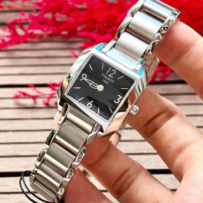 Tissot T Wave Black Dial Silver Steel Strap Watch for Women - T02.1.285.52