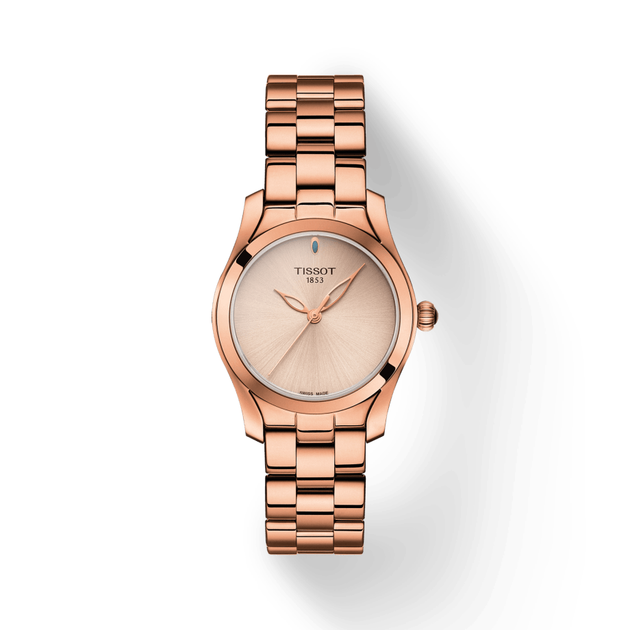 Tissot T Wave Cream Dial Rose Gold Steel Strap Watch For Women - T112.210.33.451.00
