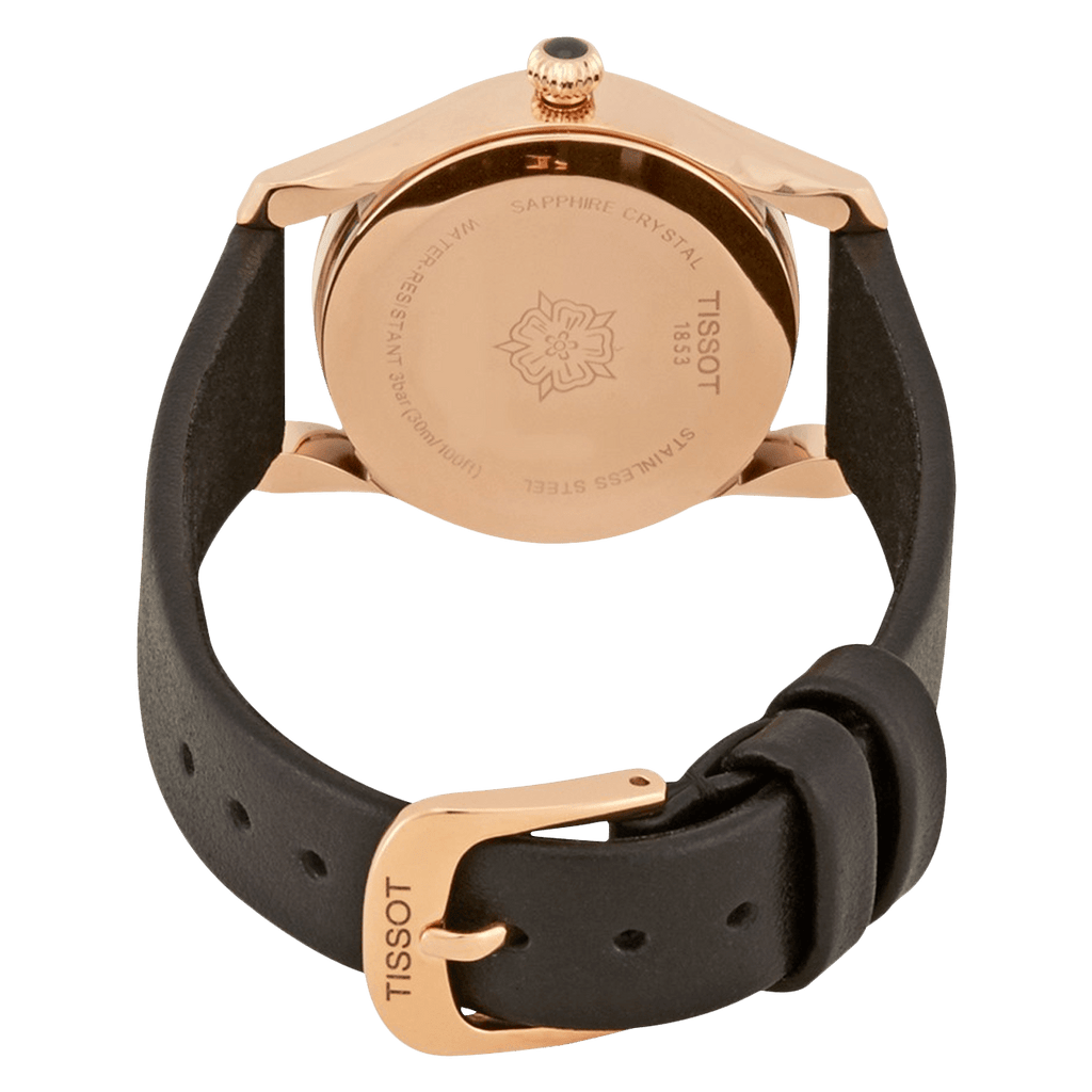 Tissot T Wave Diamond Mother of Pearl Dial Black Leather Strap Watch For Women - T112.210.36.111.00