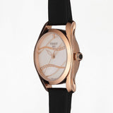 Tissot T Wave Diamond Mother of Pearl Dial Black Leather Strap Watch For Women - T112.210.36.111.00