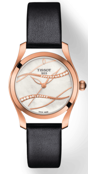 Tissot T Wave Diamond Mother of Pearl Dial Black Leather Strap Watch For Women - T112.210.36.111.00
