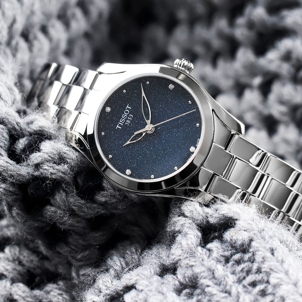 Tissot T Wave II Blue Dial Silver Steel Strap Watch For Women - T112.210.11.046.00