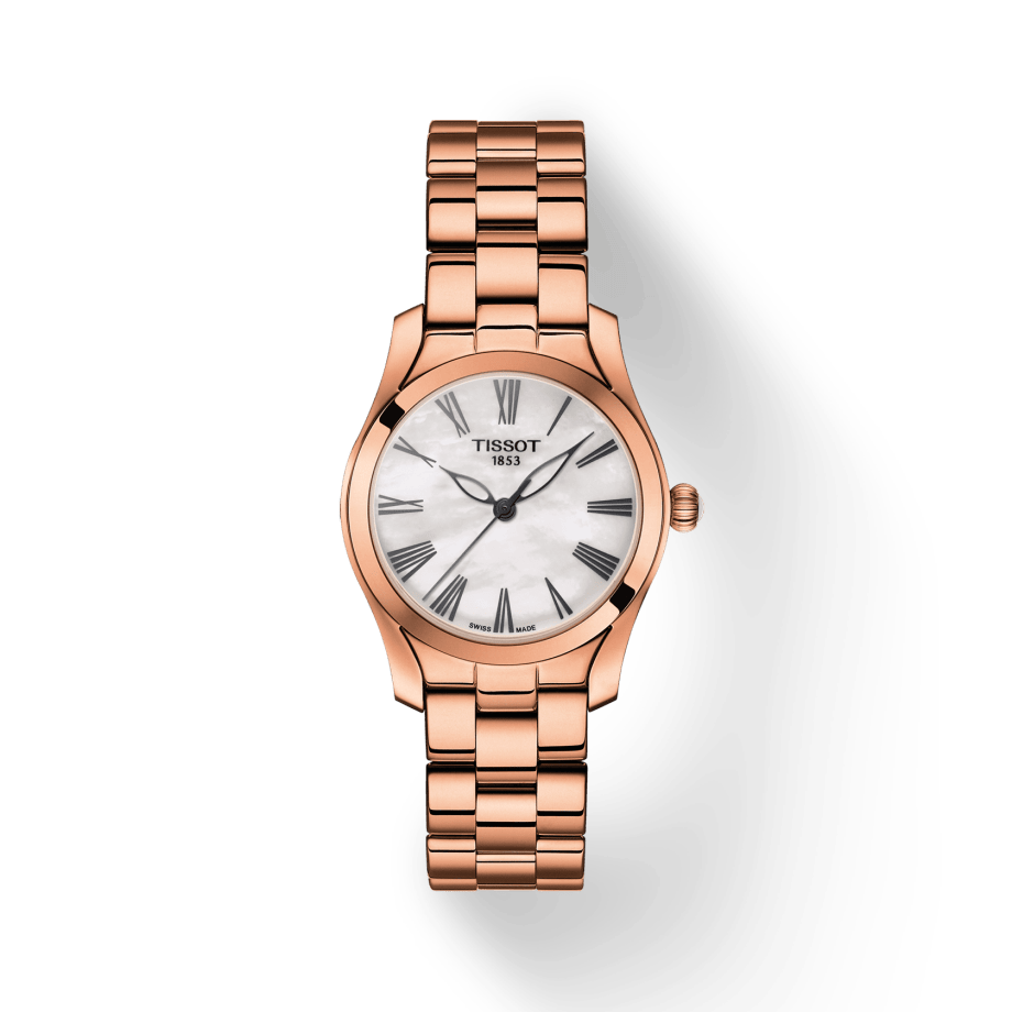 Tissot T Wave Mother of Pearl Dial Rose Gold Steel Strap Watch For Women - T112.210.33.113.00