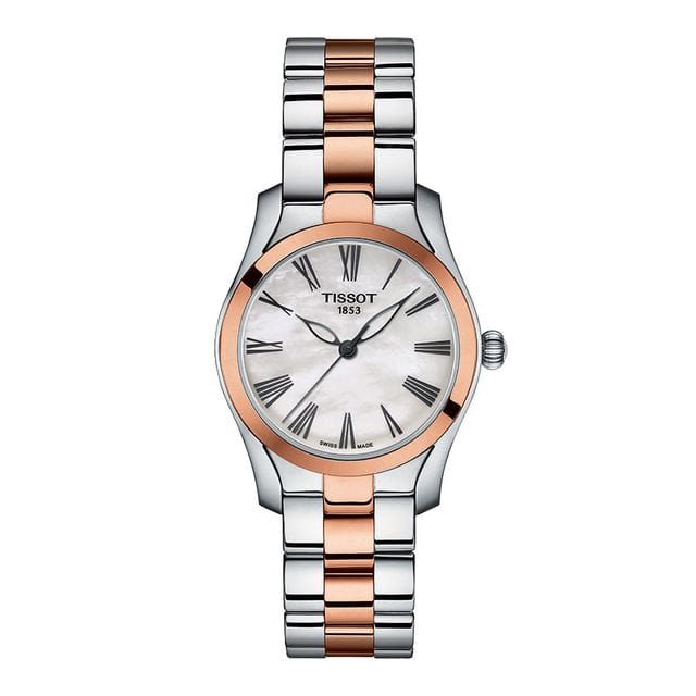 Tissot T Wave Mother of Pearl Dial Two Tone Steel Strap Watch For Women - T112.210.22.113.01