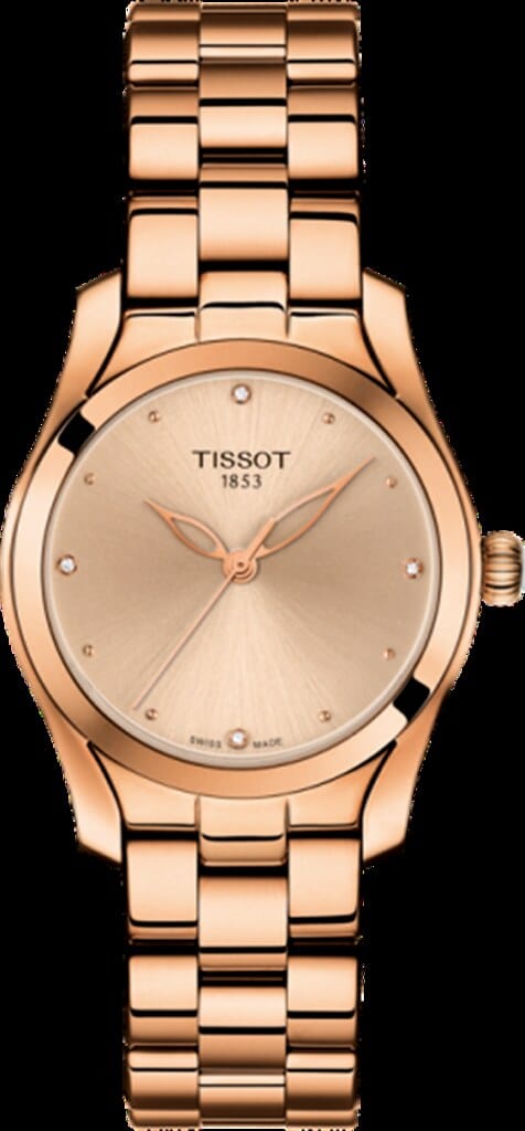 Tissot T Wave Rose Gold Dial Rose Gold Steel Strap Watch For Women - T112.210.33.456.00