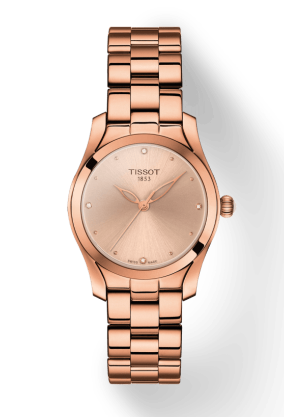 Tissot T Wave Rose Gold Dial Rose Gold Steel Strap Watch For Women - T112.210.33.456.00
