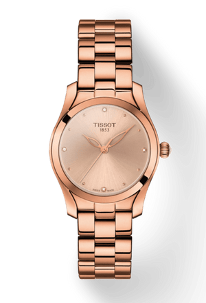 Tissot T Wave Rose Gold Dial Rose Gold Steel Strap Watch For Women - T112.210.33.456.00