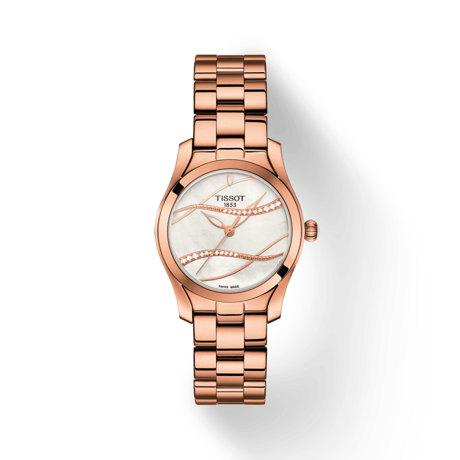 Tissot T Wave T Lady Mother of Pearl Dial Rose Gold Steel Strap Watch For Women - T112.210.33.111.00