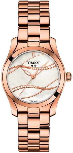 Tissot T Wave T Lady Mother of Pearl Dial Rose Gold Steel Strap Watch For Women - T112.210.33.111.00