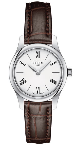 Tissot Tradition 5.5 Lady Silver Dial Brown Leather Strap Watch for Women - T063.009.16.018.00