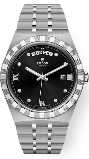 Tudor Royal Automatic Diamonds Black Dial Silver Steel Strap Watch for Men - M28600-0004