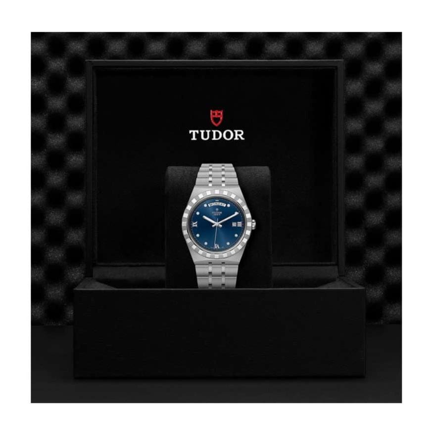 Tudor Royal Automatic Diamonds Blue Dial Silver Steel Strap Watch for Men - M28600-0006