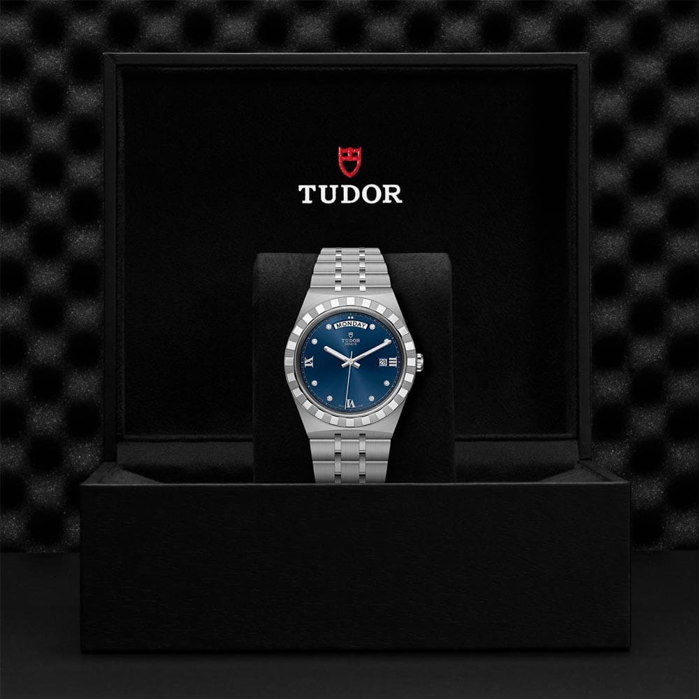 Tudor Royal Automatic Diamonds Blue Dial Silver Steel Strap Watch for Men - M28600-0006