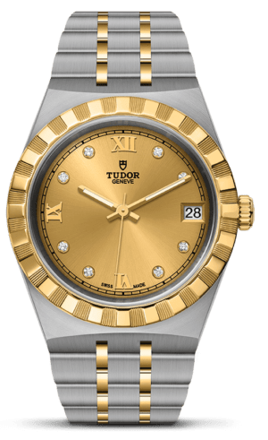 Tudor Royal Automatic Diamonds Gold Dial Two Tone Steel Strap Watch for Men - M28603-0006