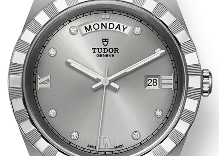 Tudor Royal Day Date Diamonds Automatic Silver Dial Silver Steel Strap Watch for Men - M28600-0002