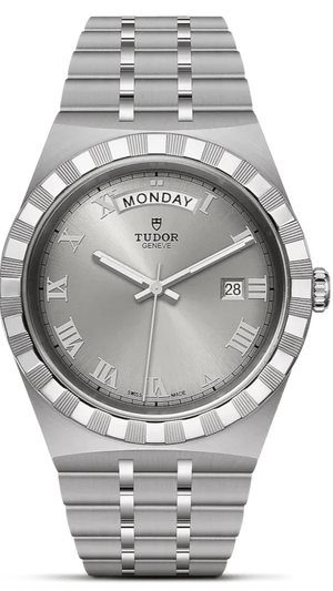 Tudor Royal Day Date Diamonds Automatic Silver Dial Silver Steel Strap Watch for Men - M28600-0002