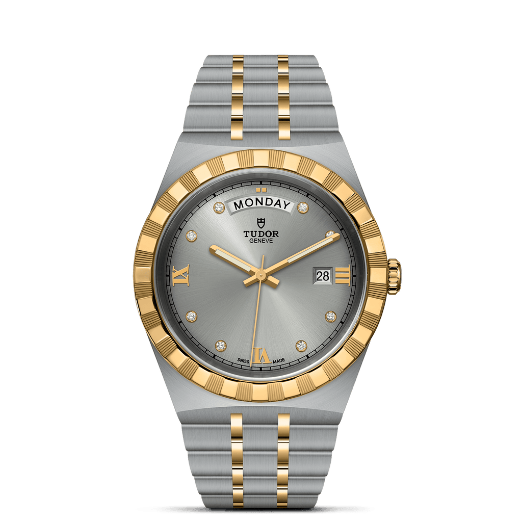 Tudor Royal Diamonds Automatic Grey Dial Two Tone Steel Strap Watch for Men - M28603-0002