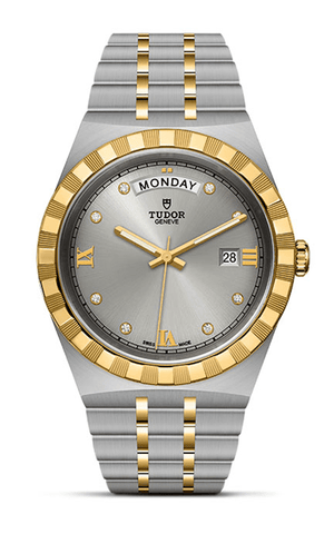 Tudor Royal Diamonds Automatic Grey Dial Two Tone Steel Strap Watch for Men - M28603-0002