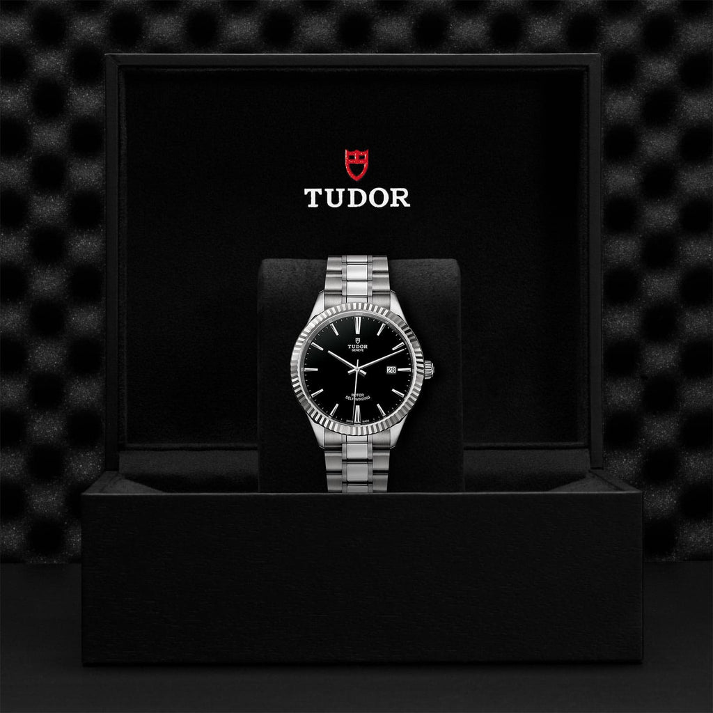 Tudor Style Automatic Black Dial Silver Steel Strap Watch for Men - M12710-0003