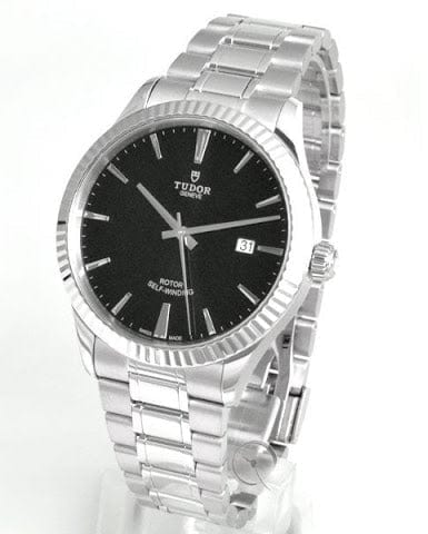 Tudor Style Automatic Black Dial Silver Steel Strap Watch for Men - M12710-0003