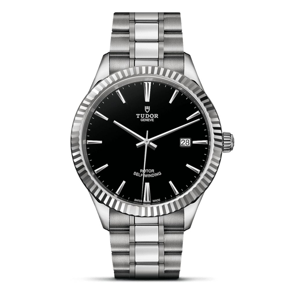 Tudor Style Automatic Black Dial Silver Steel Strap Watch for Men - M12710-0003